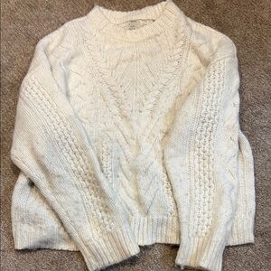 A New Day White Crew Neck Sweater with Cable Knit Design